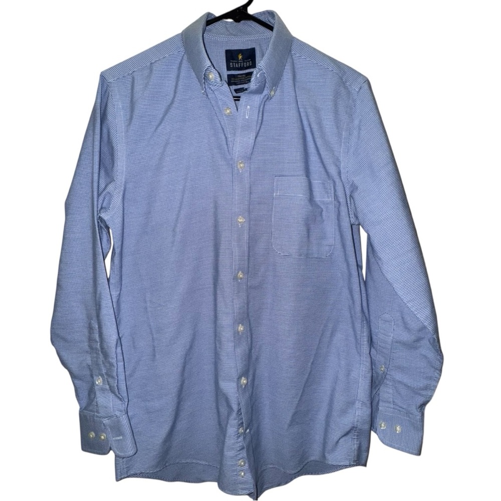 Stafford Travel Men's Light Blue Casual Button Down Shirt 15 / 32-33